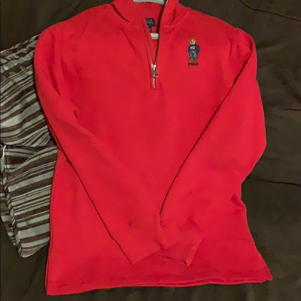 Kids Red polo zip-sweater